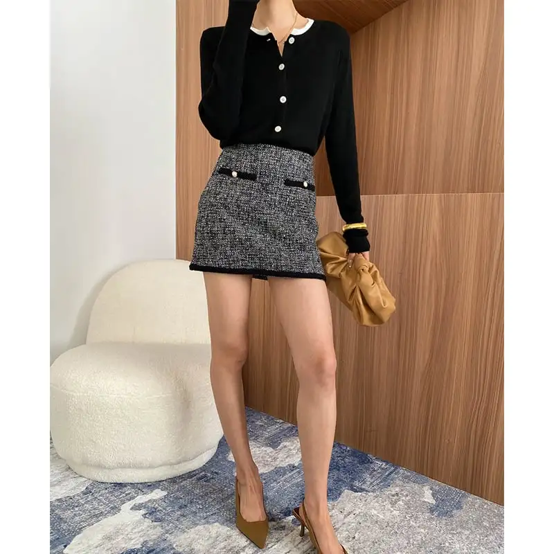 スカート ミニ丈 配色 気質溢れる ボトムス