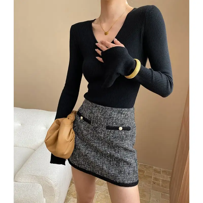 スカート ミニ丈 配色 気質溢れる ボトムス