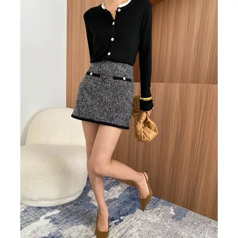 スカート ミニ丈 配色 気質溢れる ボトムス