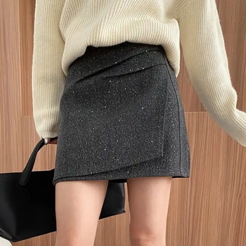 スカート ミニ丈 スパンコール ウール ボトムス