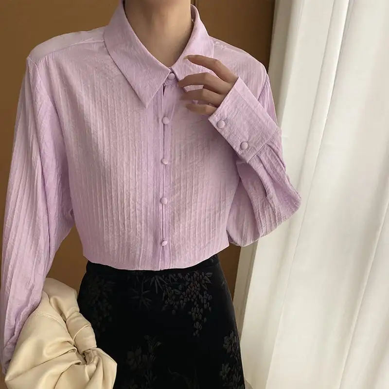 トップス シャツ 2色展開 長袖 シングルブレスト 無地