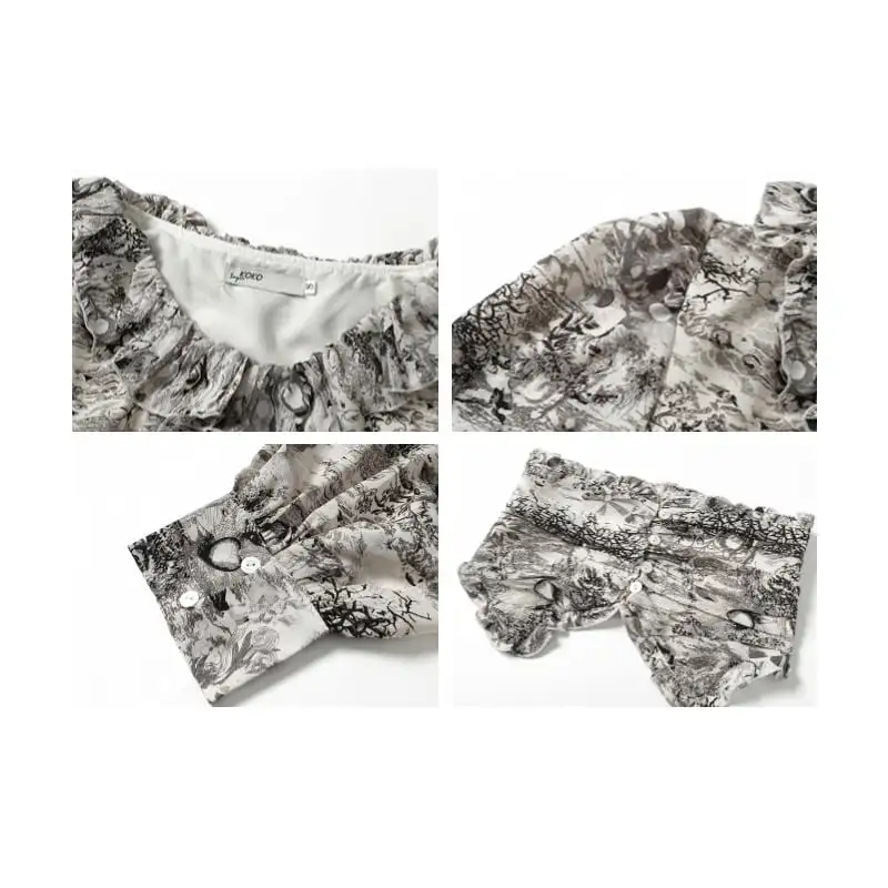 ワンピース ペプラム Aライン 長袖 プリント