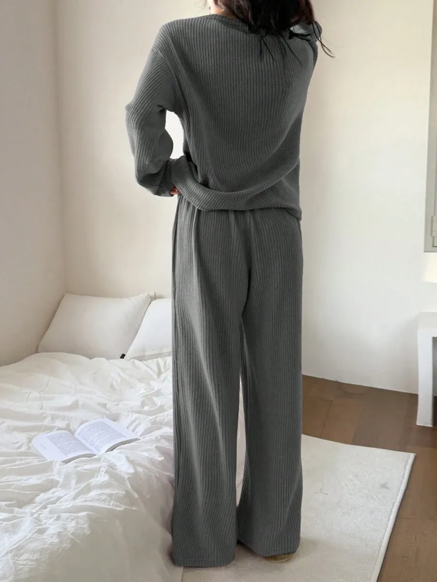 シンプル ストライプ柄 フランネル レディース パジャマ セット