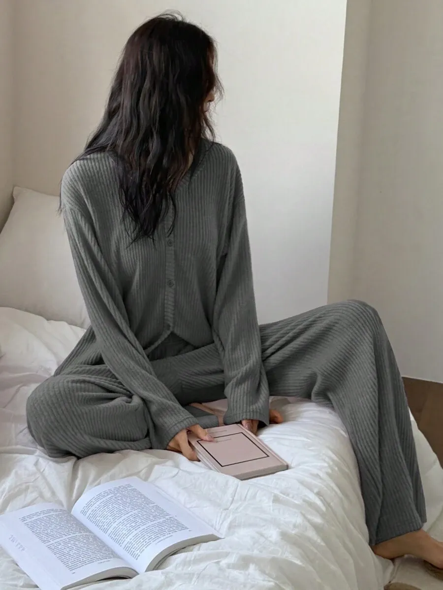 シンプル ストライプ柄 フランネル レディース パジャマ セット