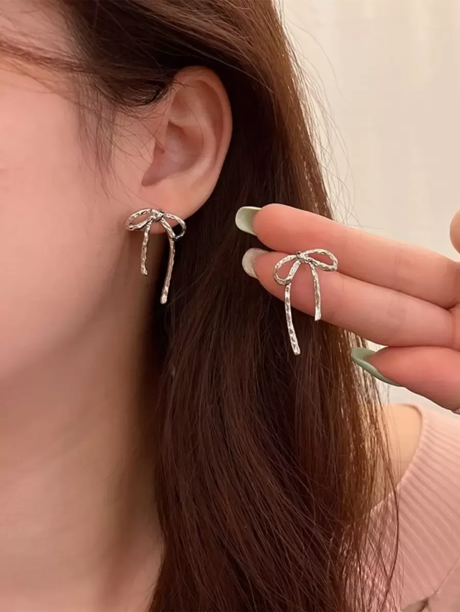 エレガント リボン装飾 スタッズ ピアス