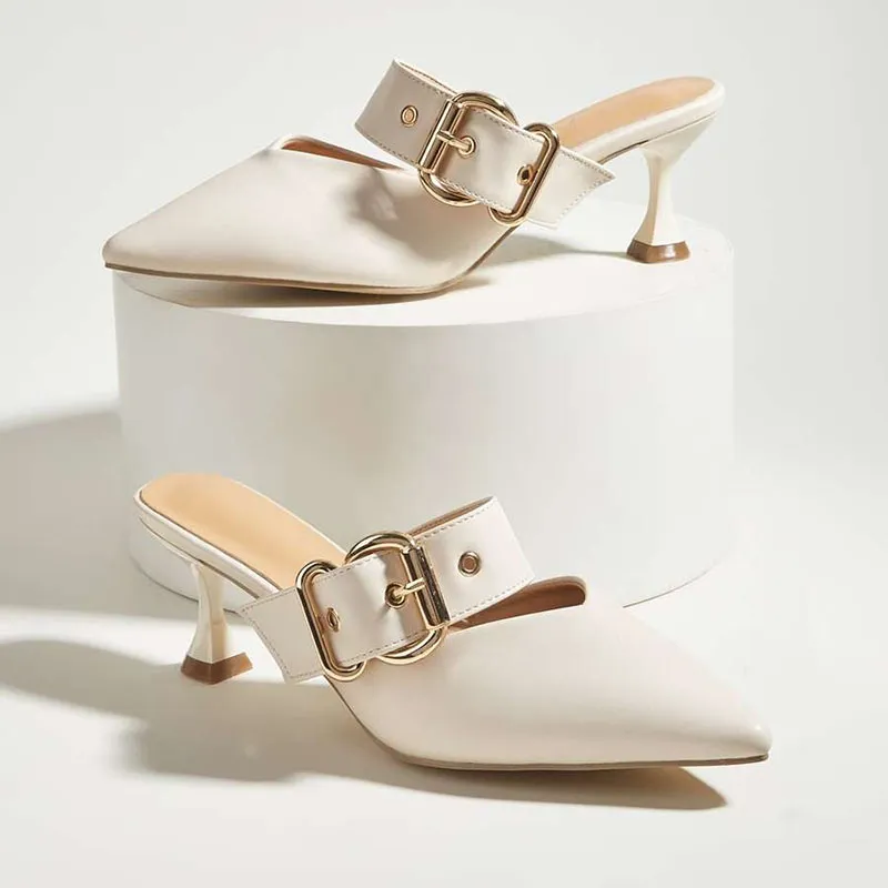 ユニーク サンダル スタイリッシュ ポインテッドトウ ハイヒール エレガント ミュール