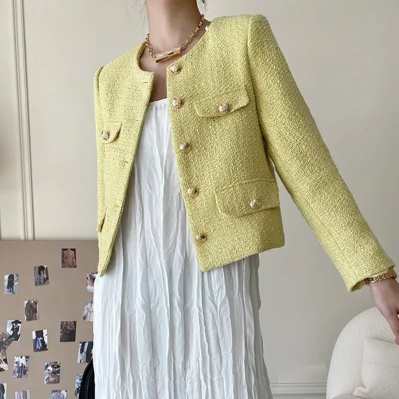 アウター ジャケット シングルブレスト ツイード 気質満点