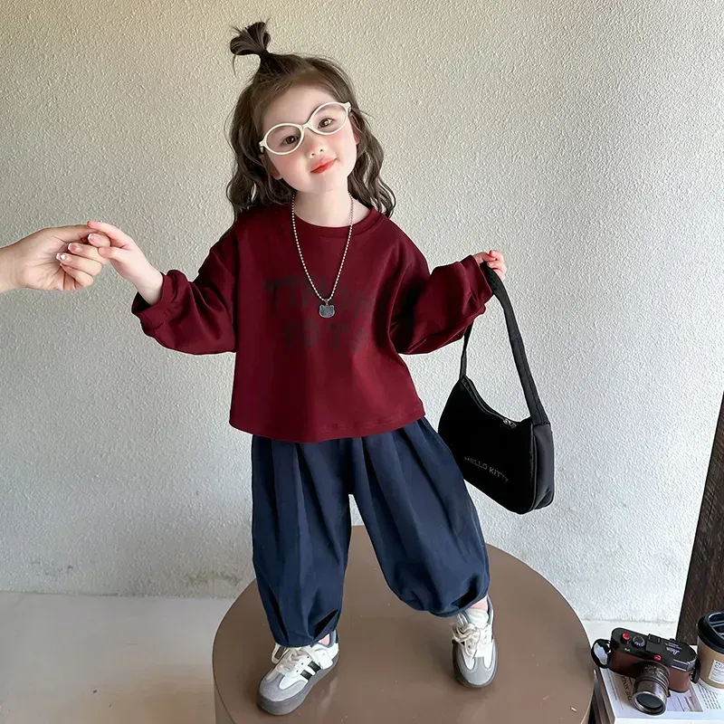 【80-140cm】着回し力抜群 可愛い 人気 アルファベット 長袖 Tシャッツ＋パンツ 女の子 二点セットアップ
