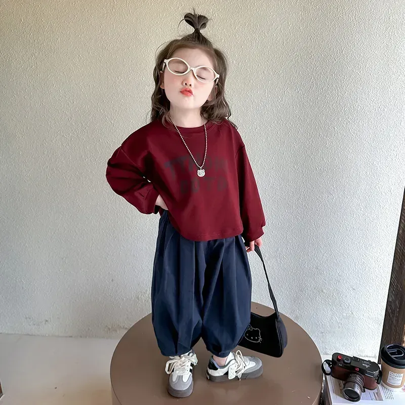 【80-140cm】着回し力抜群 可愛い 人気 アルファベット 長袖 Tシャッツ＋パンツ 女の子 二点セットアップ