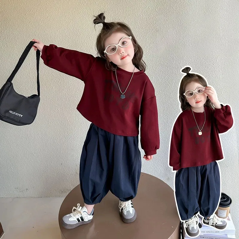 【80-140cm】着回し力抜群 可愛い 人気 アルファベット 長袖 Tシャッツ＋パンツ 女の子 二点セットアップ