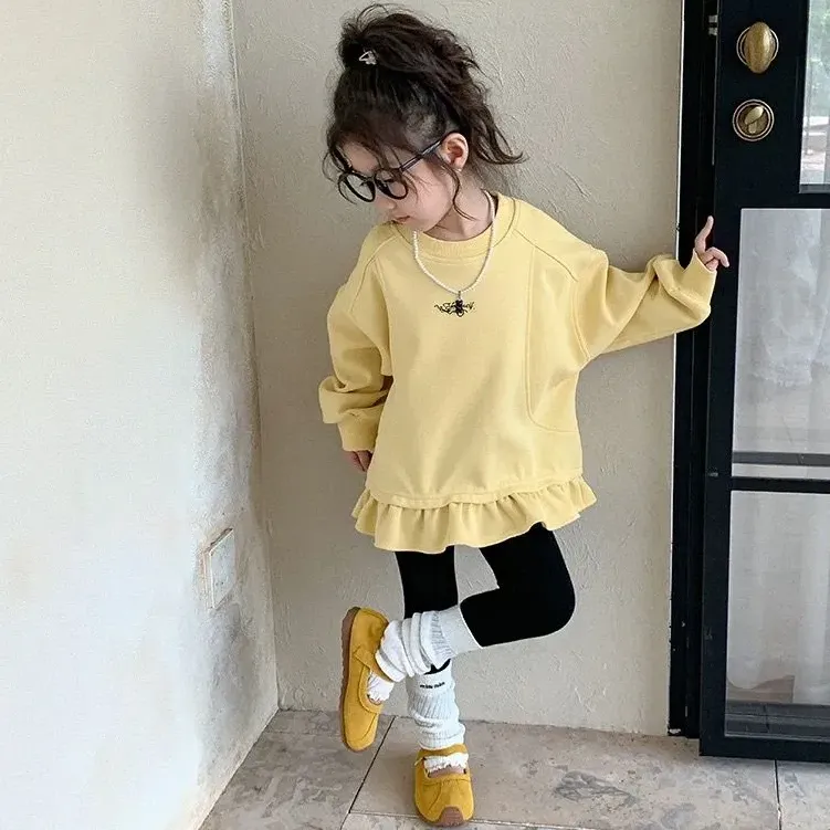 【100-150cm】超かわいい 主役級 スウィート 無地 刺繍 切り替え 幼児 子供服 女の子 春秋 パーカー トップス