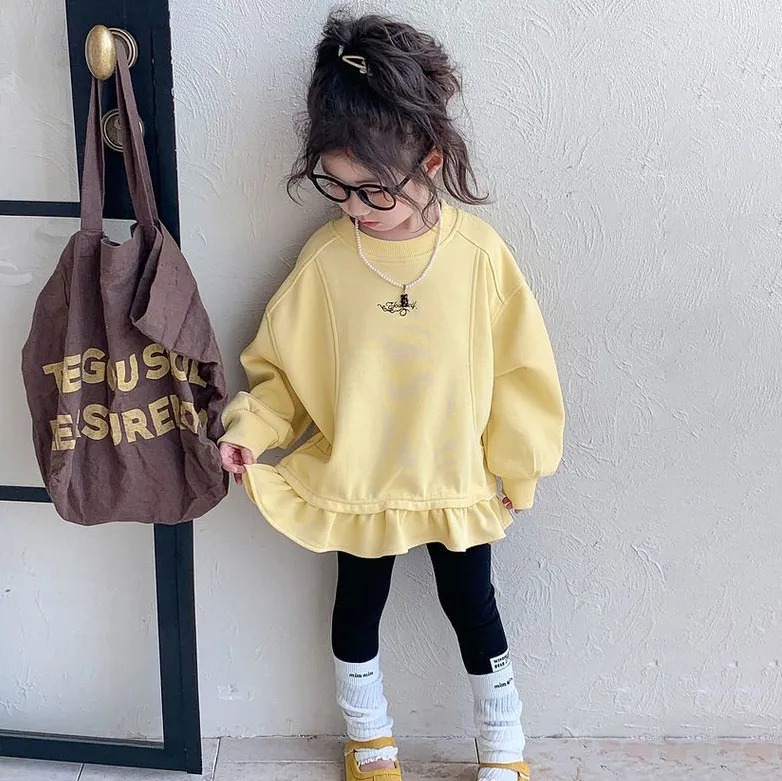 【100-150cm】超かわいい 主役級 スウィート 無地 刺繍 切り替え 幼児 子供服 女の子 春秋 パーカー トップス
