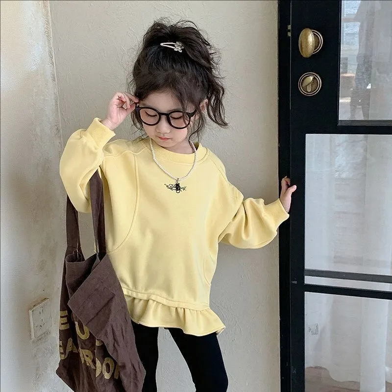 【100-150cm】超かわいい 主役級 スウィート 無地 刺繍 切り替え 幼児 子供服 女の子 春秋 パーカー トップス