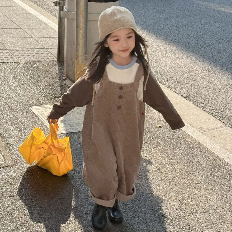 【80-130cm】2色選べる 韓国系 レトロ 人気 大人可愛い 子供服 女の子 春秋 コーデュロイ サロペット ボトムス
