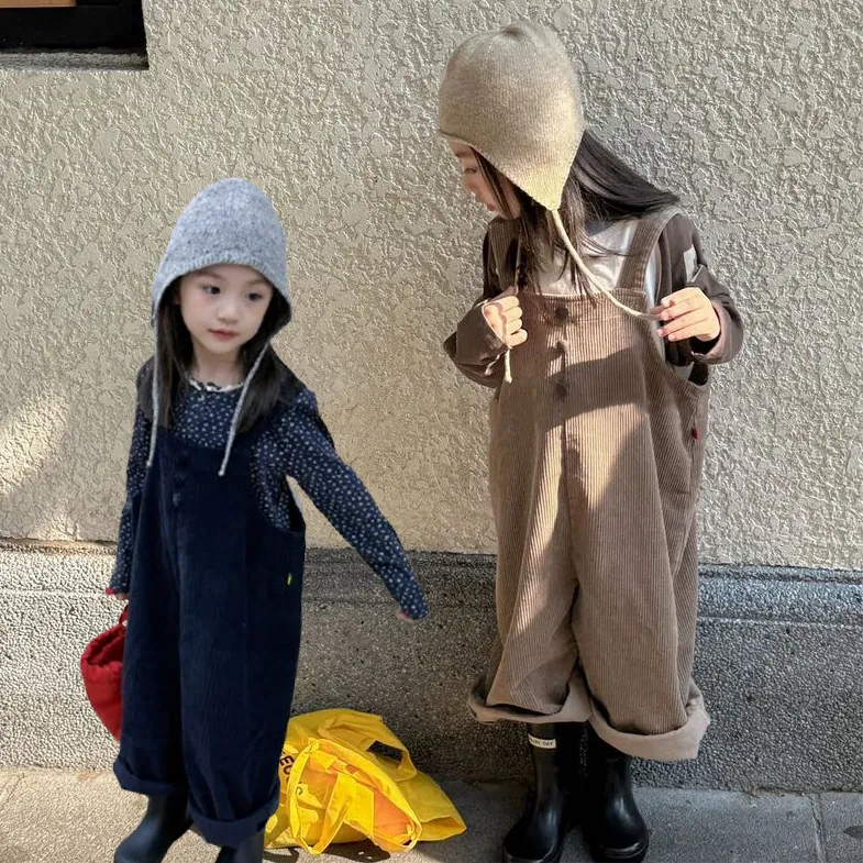 【80-130cm】2色選べる 韓国系 レトロ 人気 大人可愛い 子供服 女の子 春秋 コーデュロイ サロペット ボトムス