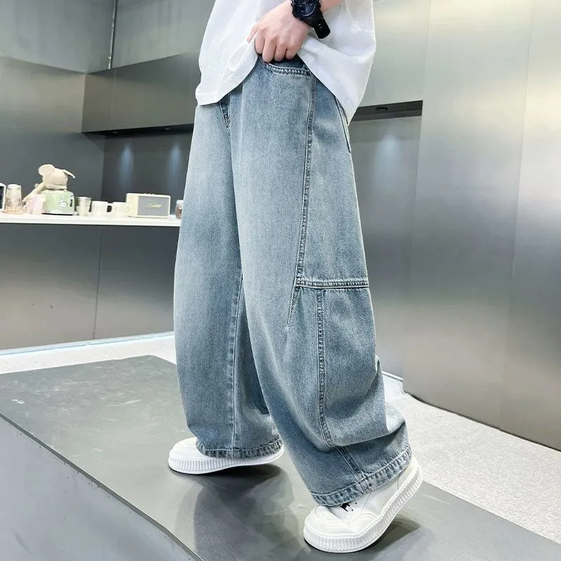 【120-170cm】ストリート 無地 ポケット付き 男の子 デニム パンツ ボトムス