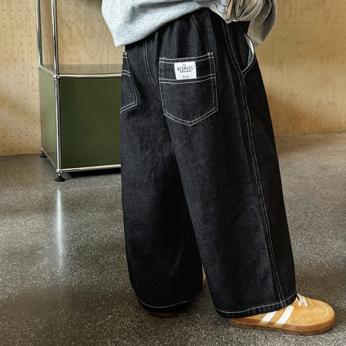 【90-150cm】リピー数高 カジュアル 定番 レトロ 無地 子供服 春秋 男の子 デニム パンツ ボトムス