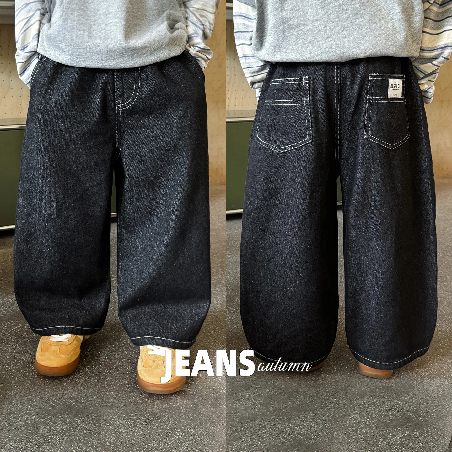 【90-150cm】リピー数高 カジュアル 定番 レトロ 無地 子供服 春秋 男の子 デニム パンツ ボトムス