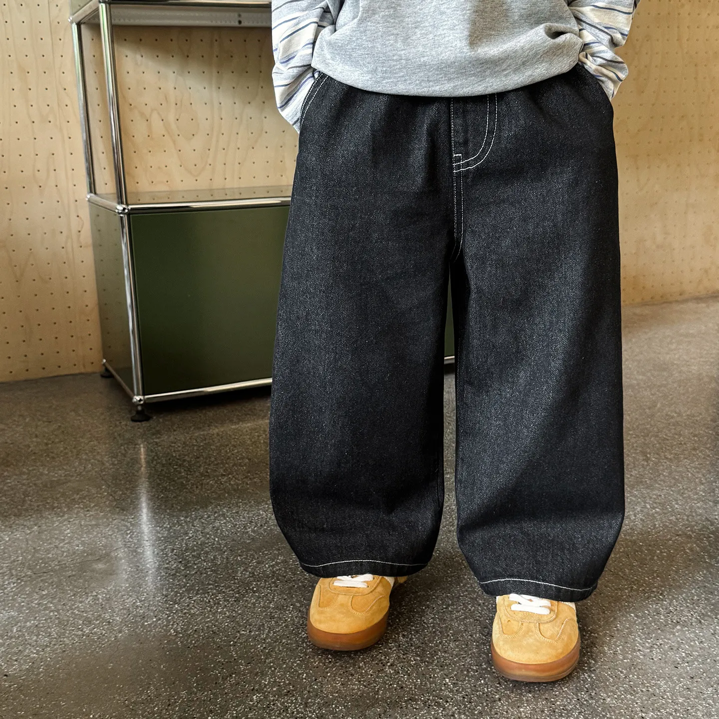 【90-150cm】リピー数高 カジュアル 定番 レトロ 無地 子供服 春秋 男の子 デニム パンツ ボトムス