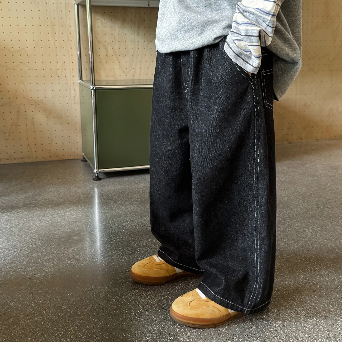 【90-150cm】リピー数高 カジュアル 定番 レトロ 無地 子供服 春秋 男の子 デニム パンツ ボトムス