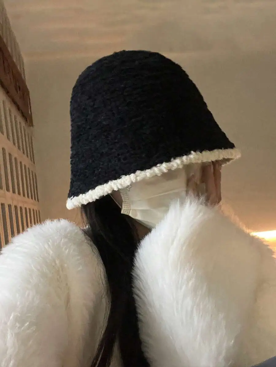 レディース 可愛い カラーブロック ファー カジュアル バケットハット