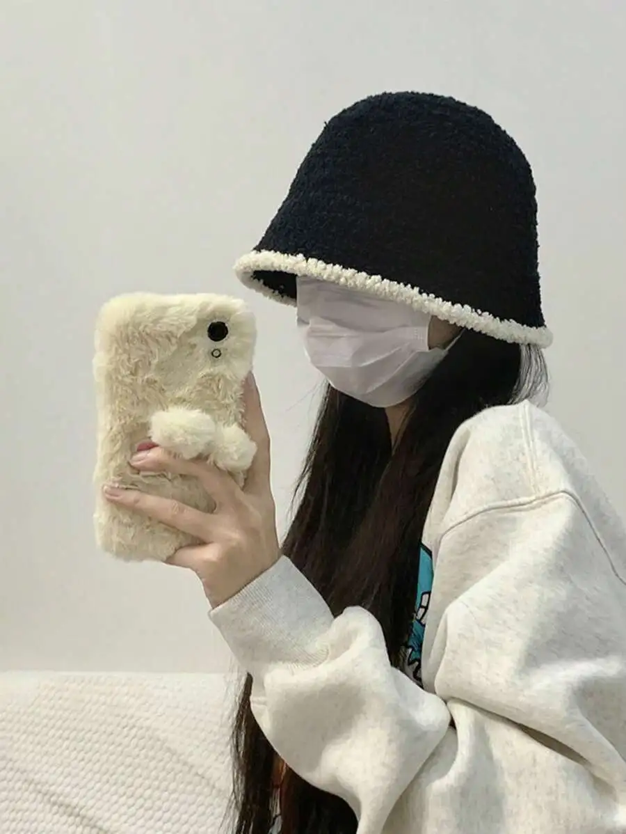 レディース 可愛い カラーブロック ファー カジュアル バケットハット