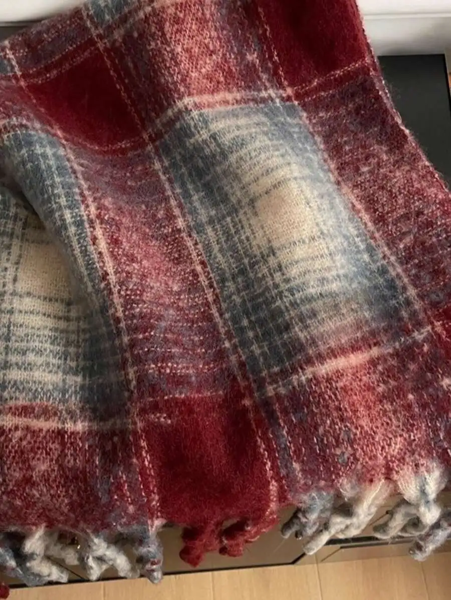 チェック柄 暖かい ショール フリンジ付き マフラー