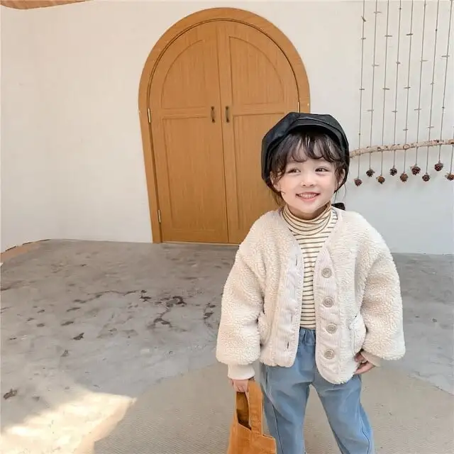 【80-140cm】ノーカラーボアジャケット