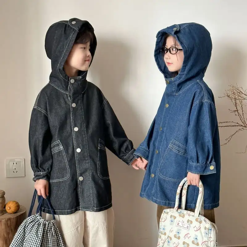 【80-150cm】オシャレ帽子付きデニムコート