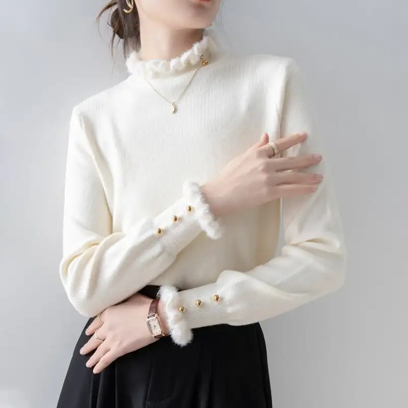 トップス ニット無地 エレガント タートルネック 長袖