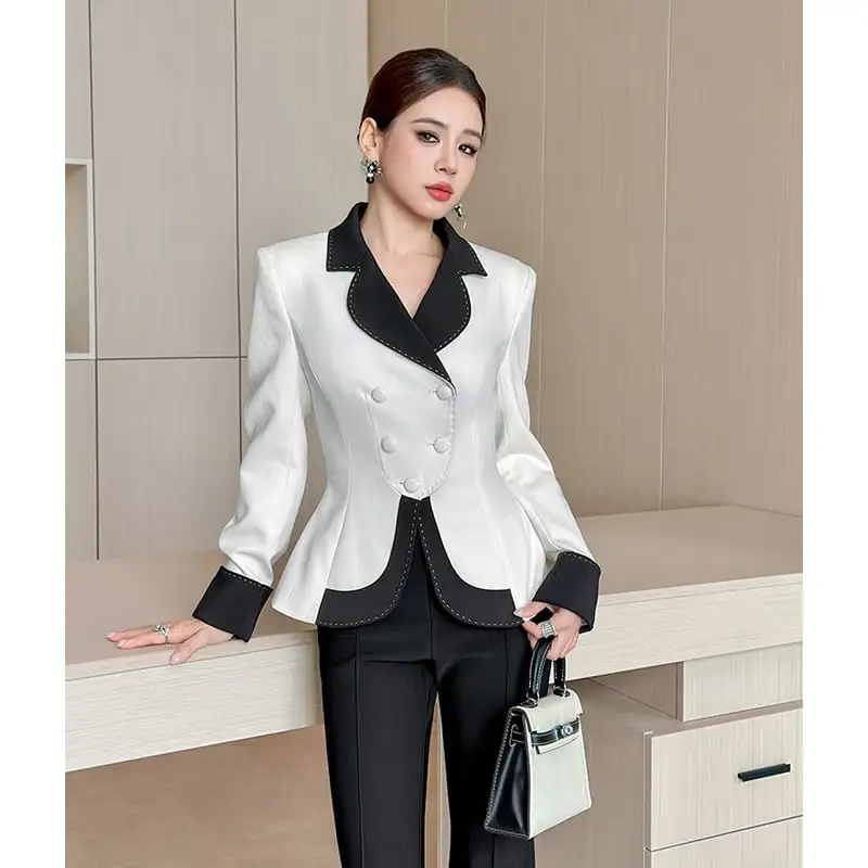 アウター スーツ 配色 ダブルブレスト フェミニン 長袖