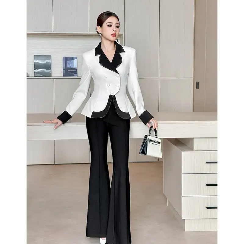 アウター スーツ 配色 ダブルブレスト フェミニン 長袖