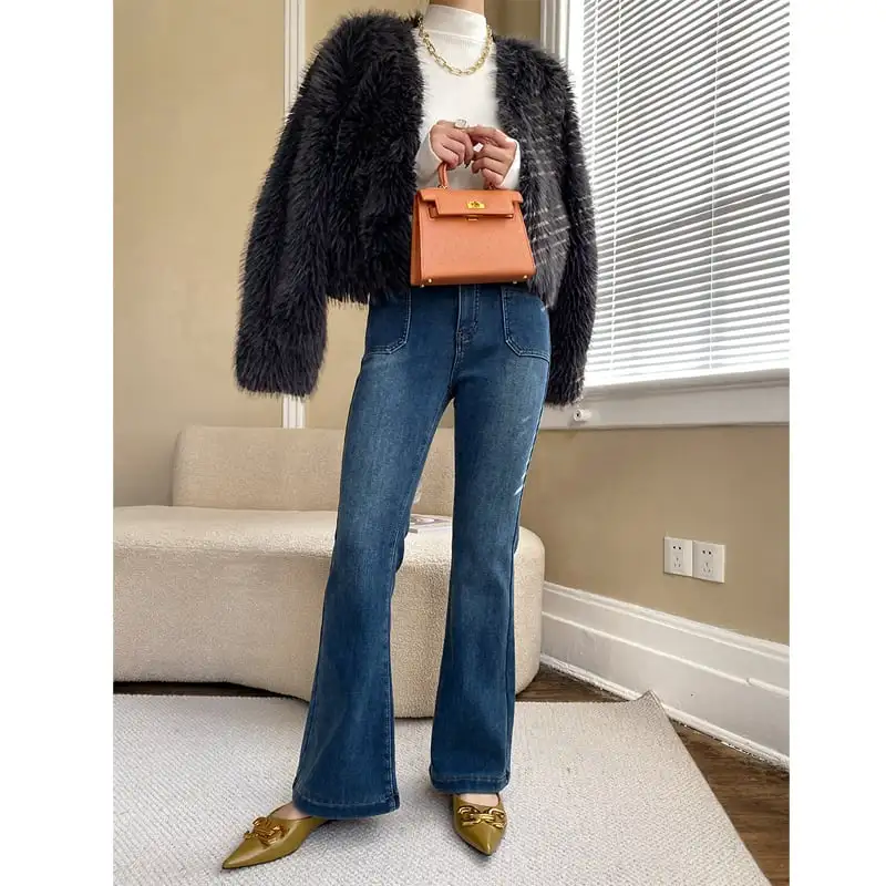 ボトムス デニムパンツ 2色展開 ワイドレッグ ファッション ブルー ブラック