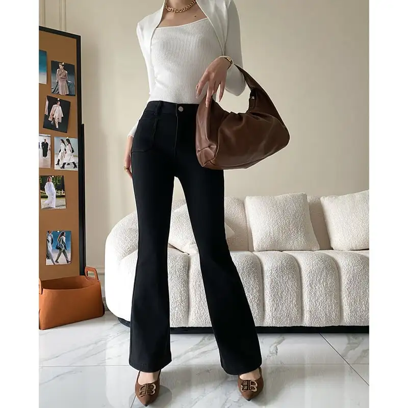 ボトムス デニムパンツ 2色展開 ワイドレッグ ファッション ブルー ブラック