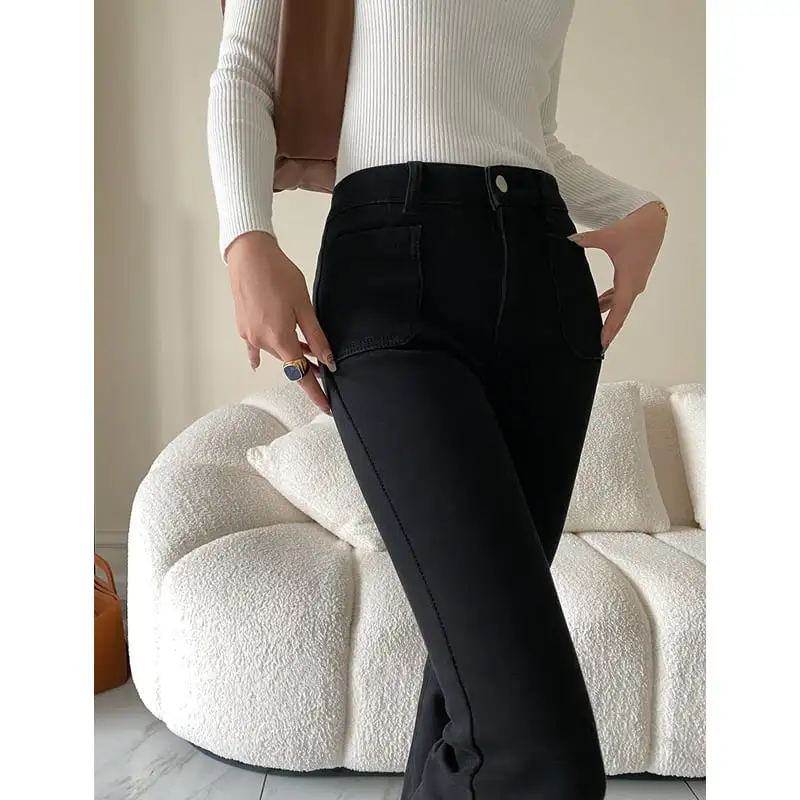 ボトムス デニムパンツ 2色展開 ワイドレッグ ファッション ブルー ブラック