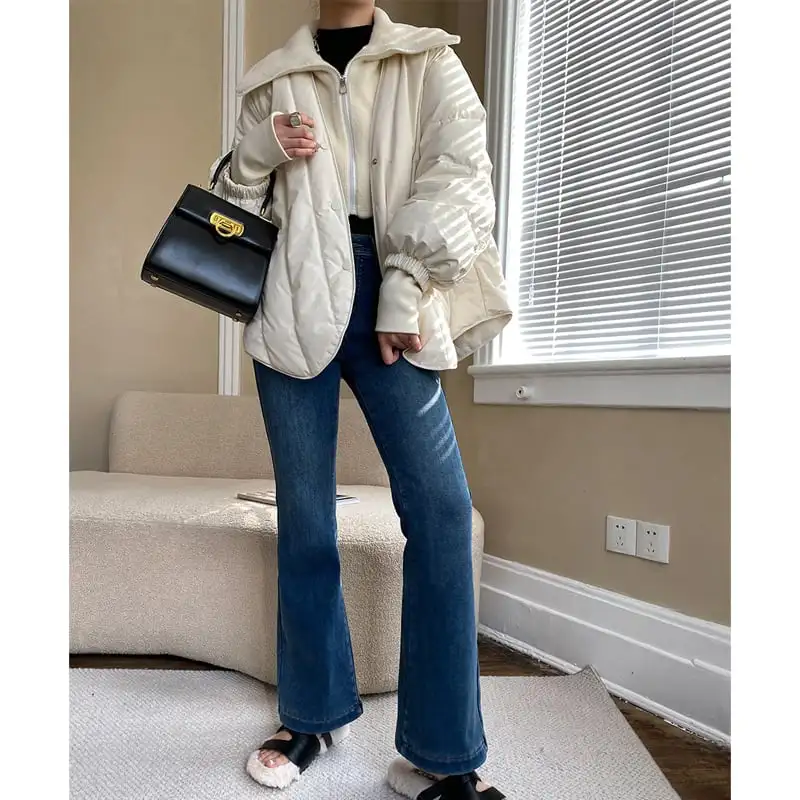 ボトムス デニムパンツ 2色展開 ワイドレッグ ファッション ブルー ブラック