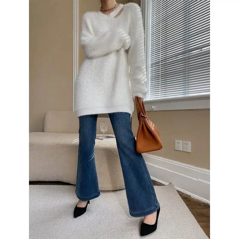 ボトムス デニムパンツ 2色展開 ワイドレッグ ファッション ブルー ブラック