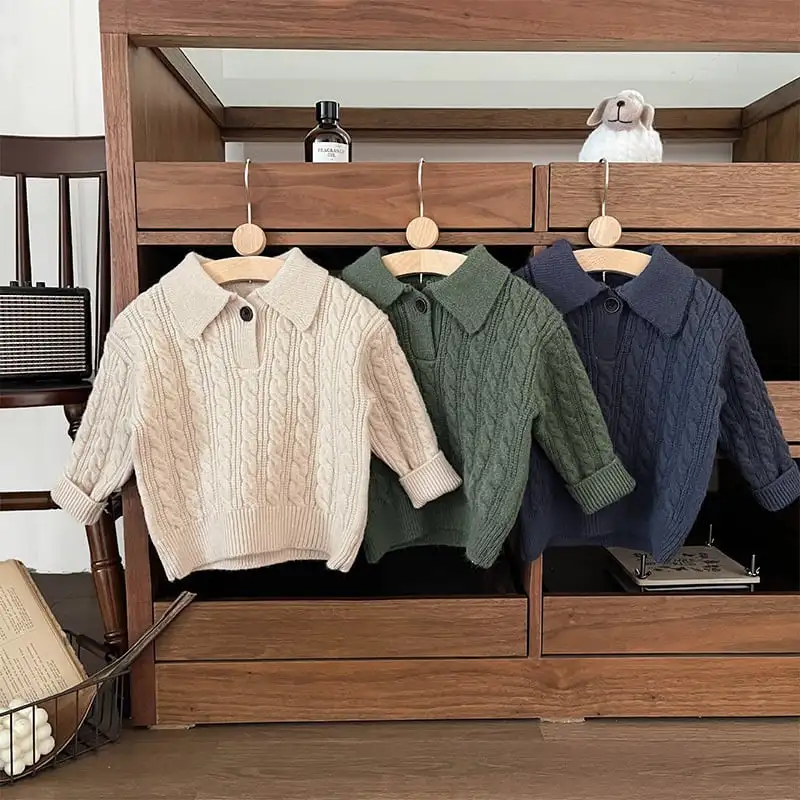 【73-110cm】ケーブル編み ニット ポロシャツ