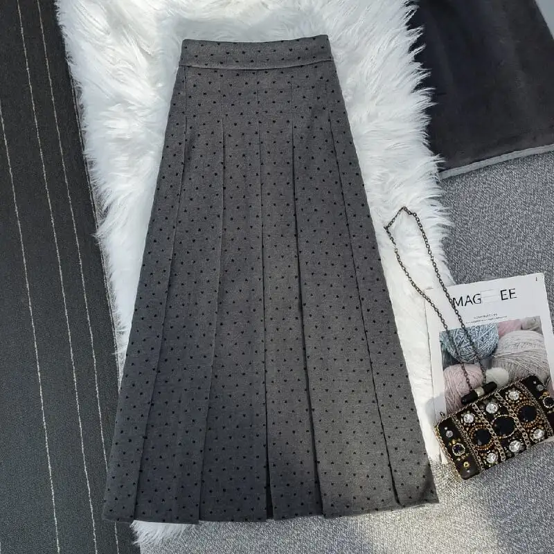 ボトムス スカート ハート柄 ハイウエスト グレー