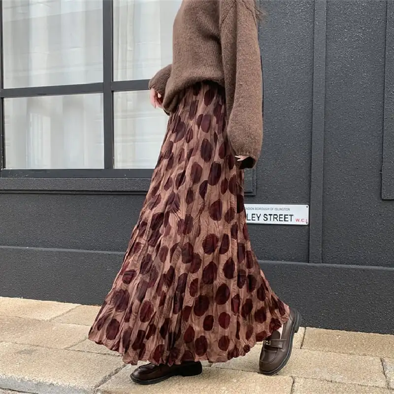 ボトムス スカート クロケ ドット柄 ロング丈 カジュアル