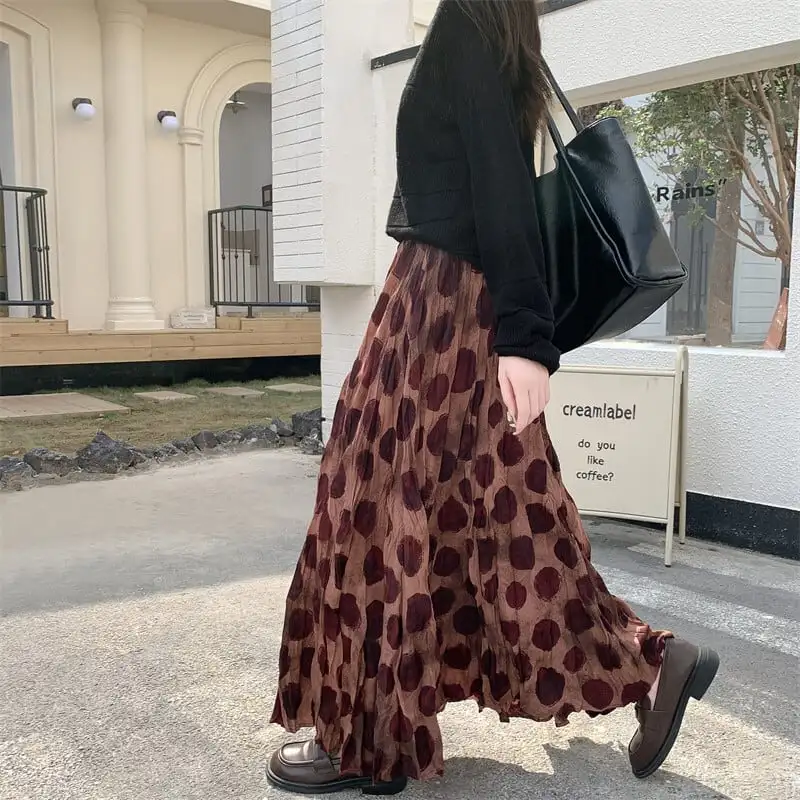 ボトムス スカート クロケ ドット柄 ロング丈 カジュアル