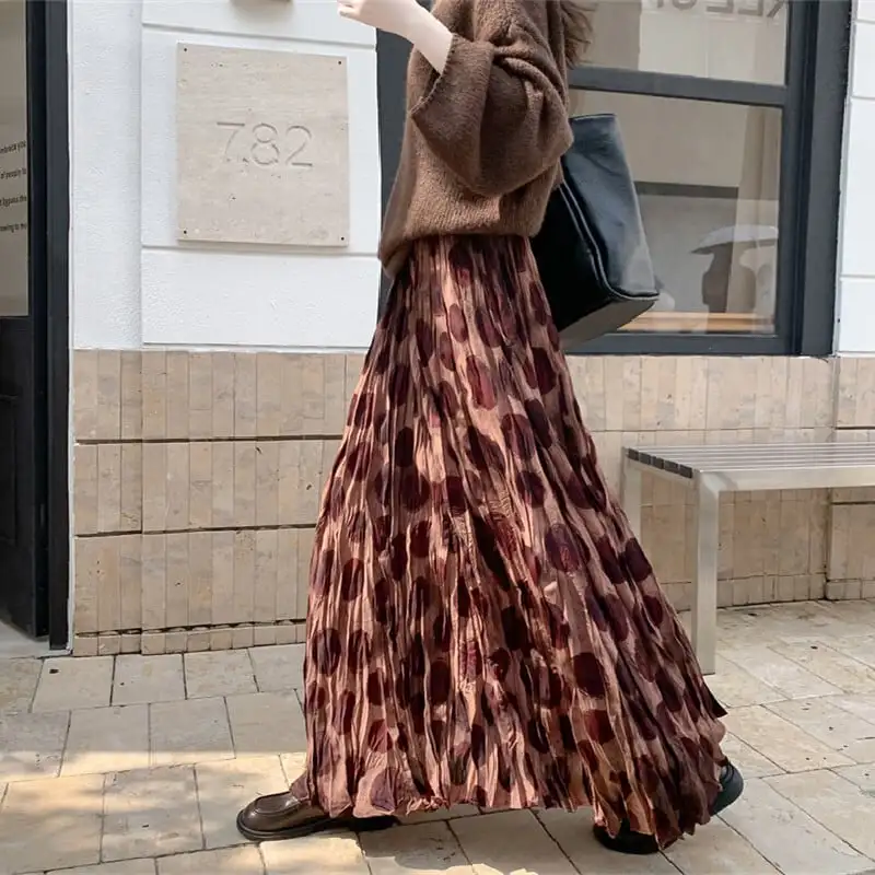 ボトムス スカート クロケ ドット柄 ロング丈 カジュアル