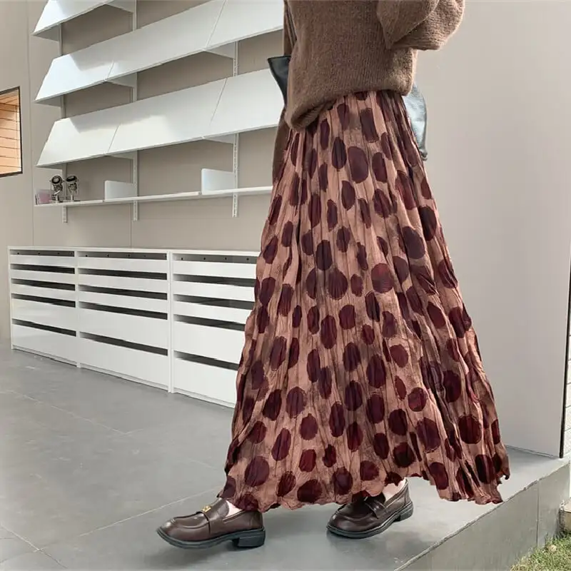 ボトムス スカート クロケ ドット柄 ロング丈 カジュアル