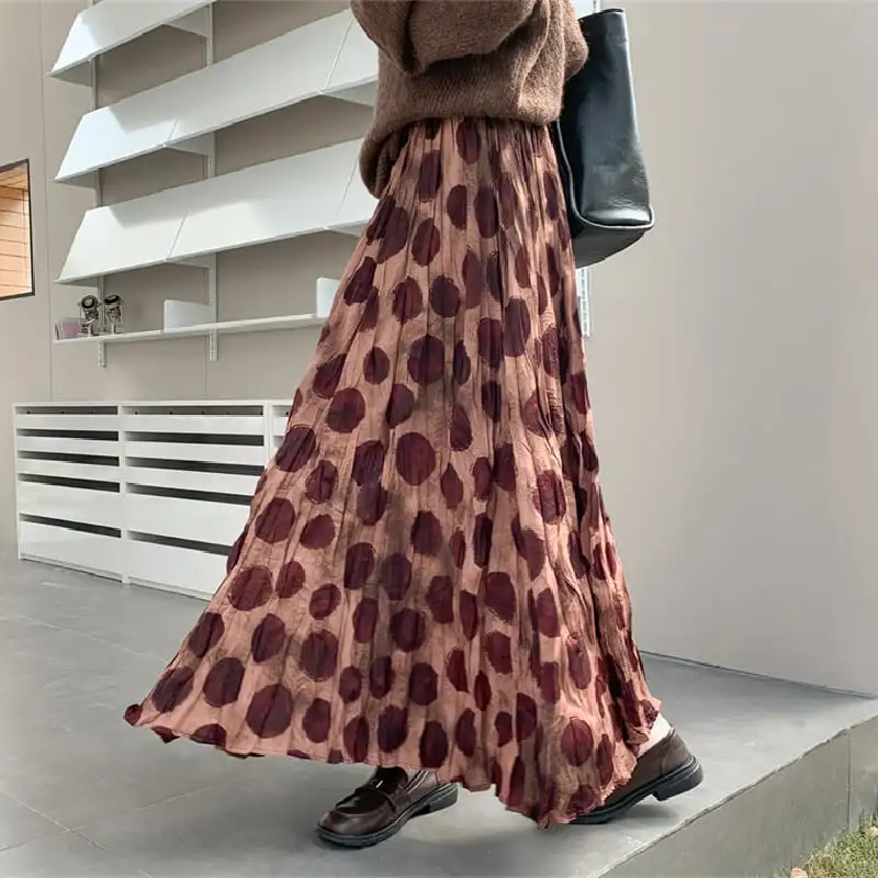 ボトムス スカート クロケ ドット柄 ロング丈 カジュアル