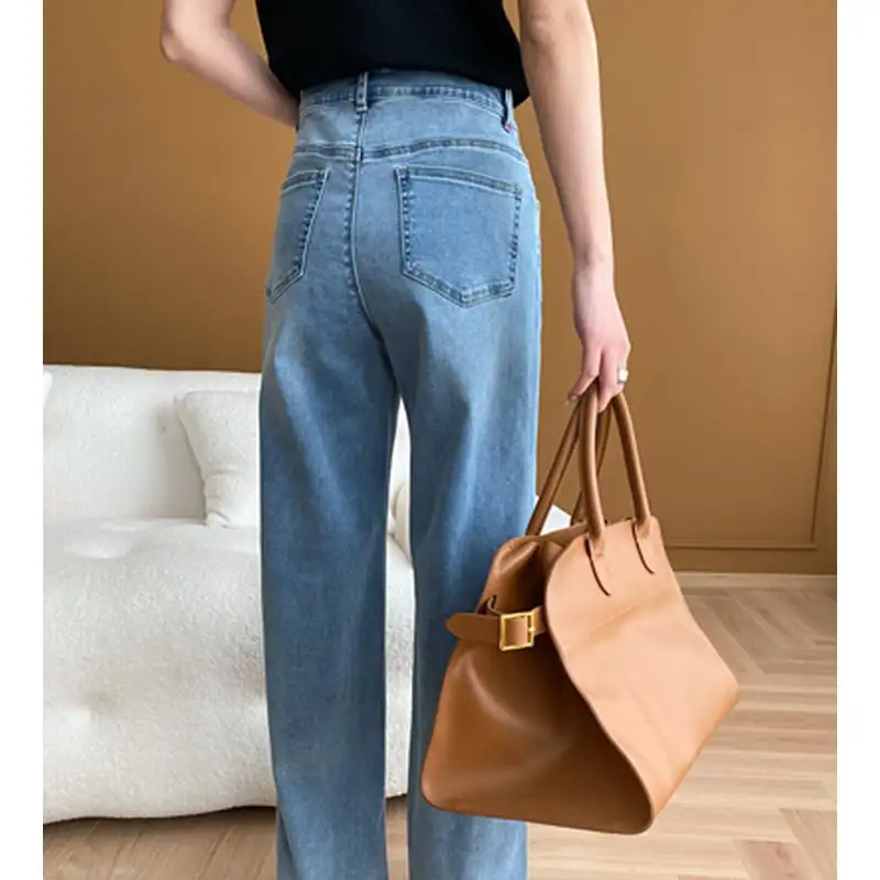 ボトムス デニムパンツ ジーンズ ハイウエスト ワイド ライトブルー