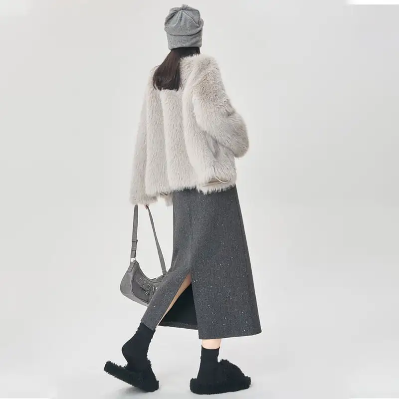 ボトムス スカート 2色展開 スパンコール バックスリット グレー ブラック