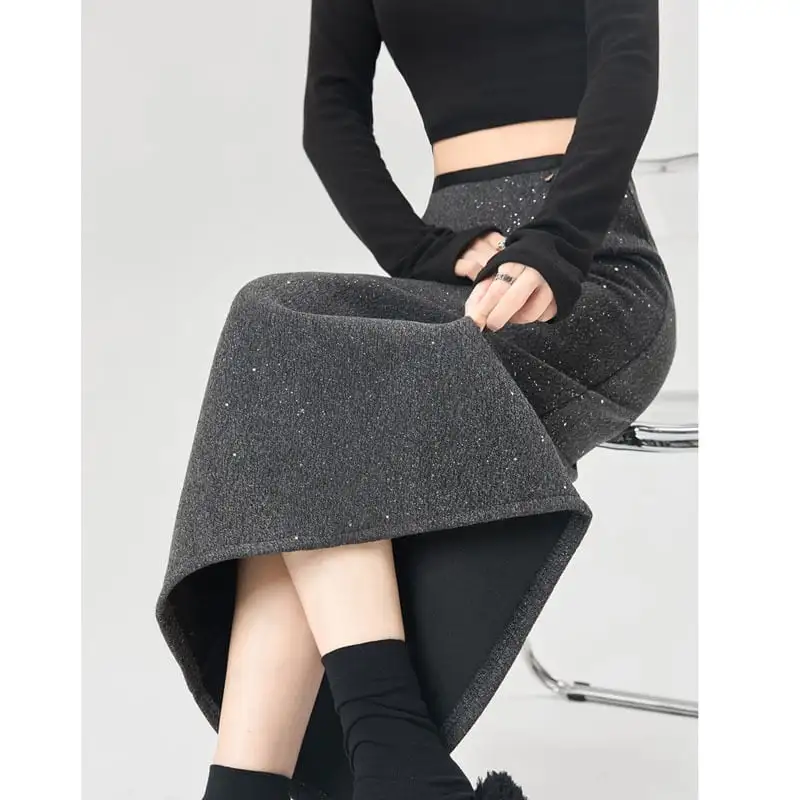 ボトムス スカート 2色展開 スパンコール バックスリット グレー ブラック