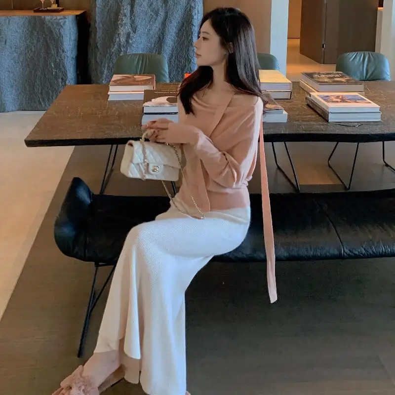 ボトムス スカート 3色展開 ニット エレガント コーヒー色 ベージュ ライトピンク