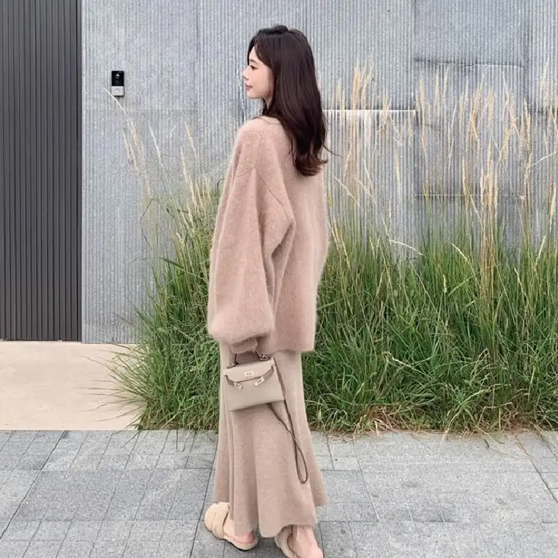 ボトムス スカート 3色展開 ニット エレガント コーヒー色 ベージュ ライトピンク