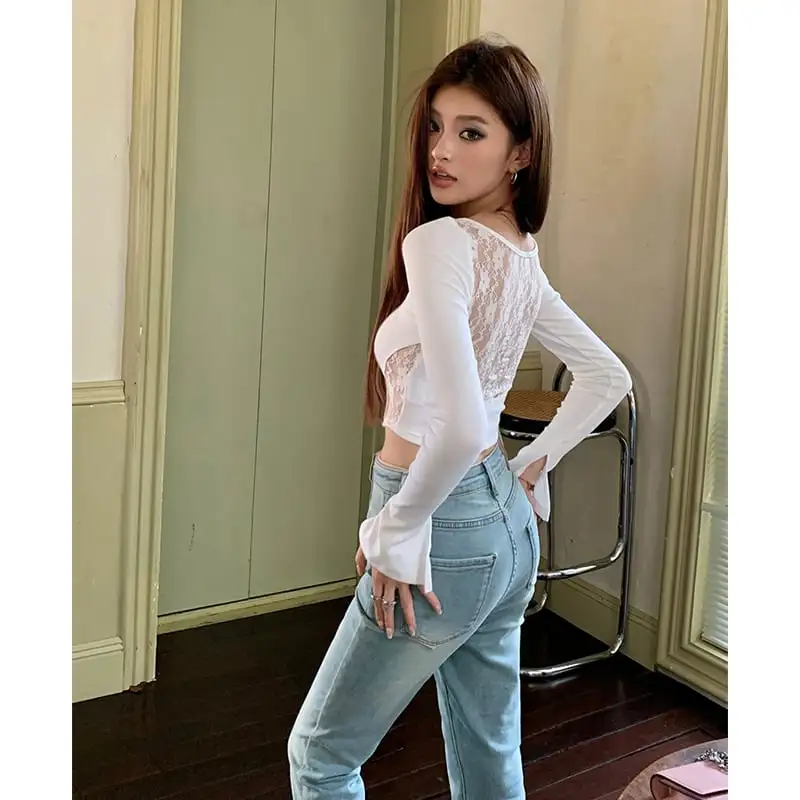 ボトムス デニムパンツ レトロ フレア ライトブルー